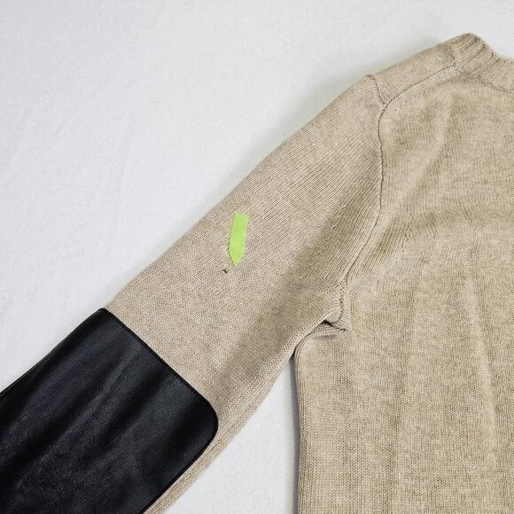 JCrew Cashmere Wool Sweater Women M Leather Elbow Patch V-Neck Quiet Luxury FLAW - Picture 8 of 13